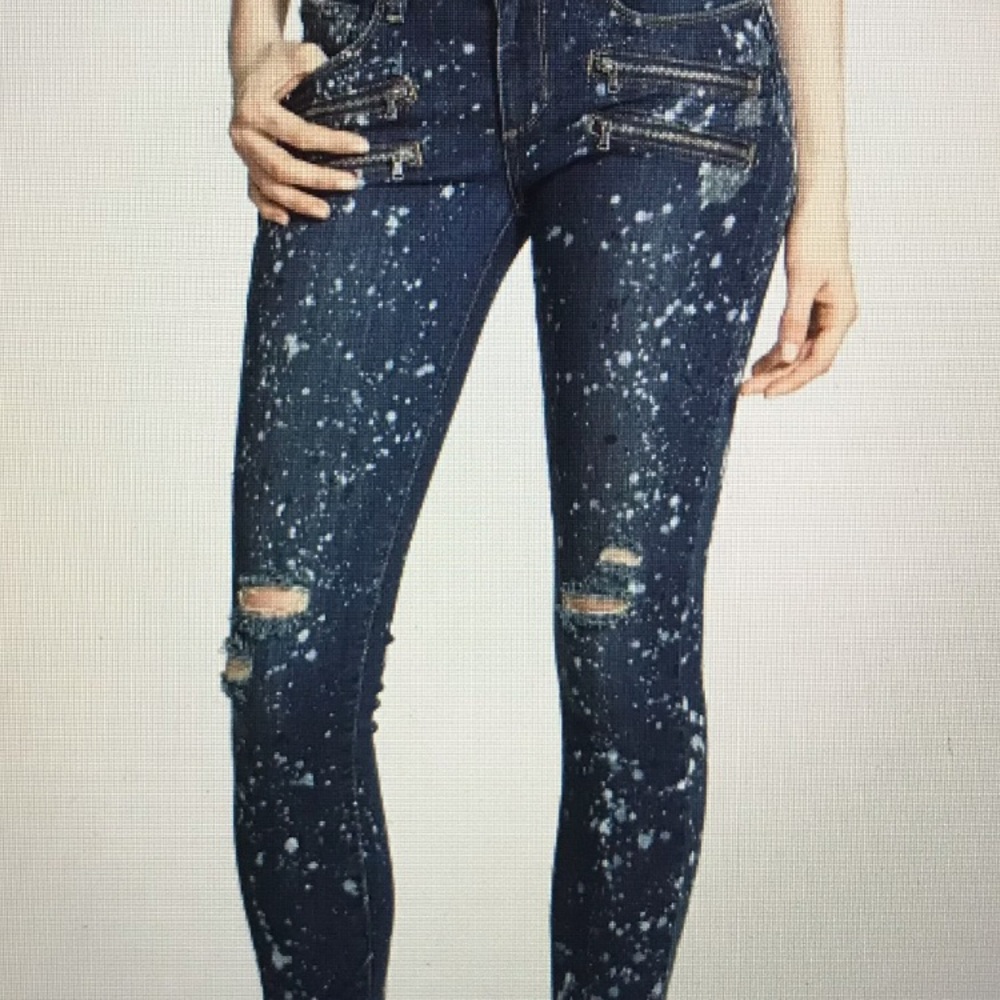 PAIGE Edgemont Bleach Splatter Zip Detail Skinny